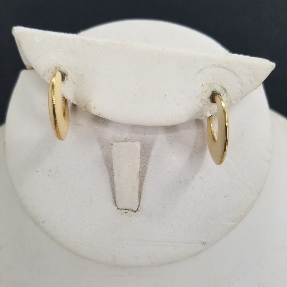 Vintage Tan Enamel Hoops with Golden Edging Crescent Moon Shape
